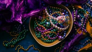 coloré perlé Collier brille à mardi gras fête généré par ai photo