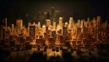 ville horizon brille dans le foncé nuit généré par ai photo