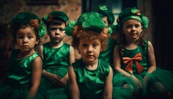 une groupe de de bonne humeur les enfants en jouant ensemble généré par ai photo