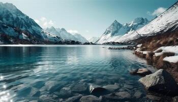 traversant le majestueux Arctique Montagne gamme, aventure attend généré par ai photo