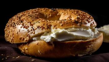 fraîchement cuit beignet avec crème fromage indulgence généré par ai photo