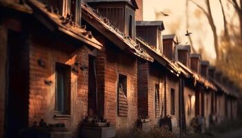 le coucher du soleil rétroéclairage vieux ruine, effrayant et abandonné généré par ai photo