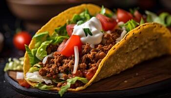 fraîchement grillé du boeuf taco sur fait maison tortilla généré par ai photo