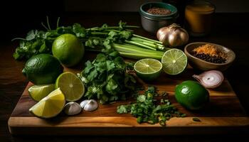 Frais chaux, citron, et coriandre salade avec Avocat généré par ai photo