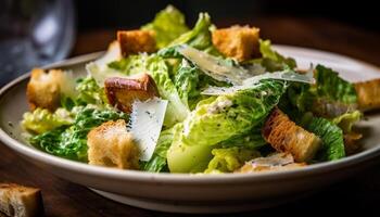 en bonne santé couture salade avec grillé poulet filet généré par ai photo