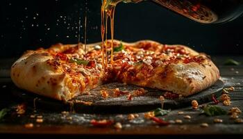 gourmet Pizza tranche cuit avec Frais mozzarella généré par ai photo