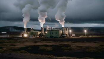 fumée monte de usine cheminée, pollué la nature généré par ai photo