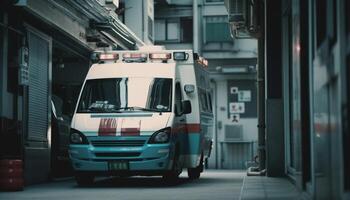 urgence Véhicules la vitesse vers hôpital, sirènes hurlant généré par ai photo