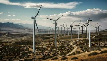 filage vent turbines dans Lignes produire renouvelable énergie généré par ai photo