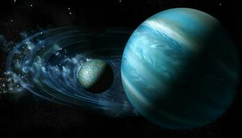 une embrasé sphère orbites le bleu planète généré par ai photo