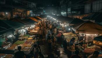 nuit marché vendeurs vente traditionnel rue nourriture généré par ai photo