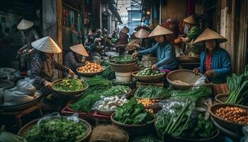 coloré vietnamien vendeurs vendre Frais produire à marché généré par ai photo