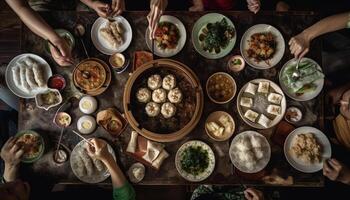 Frais fait maison repas rustique, en bonne santé et gourmet généré par ai photo