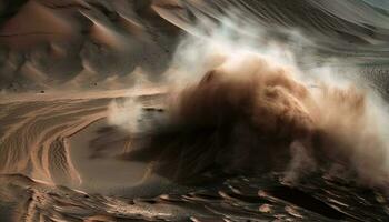 vague se bloque sur sable, chaleur scintille ciel généré par ai photo