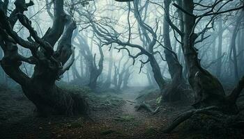 effrayant forêt marche, mal cachette, décès approchant généré par ai photo