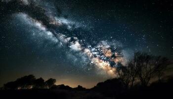galaxie étoile champ illumine foncé Montagne paysage généré par ai photo