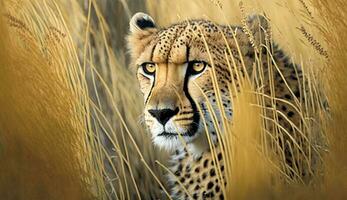 majestueux Pointé guépard regarder à caméra en plein air généré par ai photo