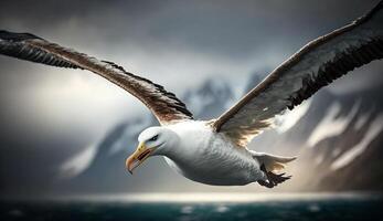 en volant mouette se répand ailes milieu air au dessus l'eau généré par ai photo