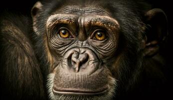 poilu primate regarder avec sélectif concentrer généré par ai photo
