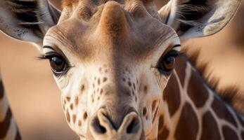 Pointé girafe en plein air dans africain région sauvage Prairie généré par ai photo