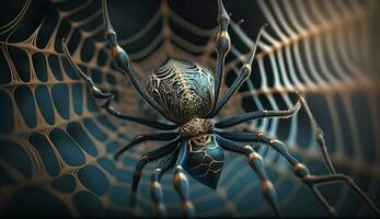 effrayant araignée la toile tourne mystère pour Halloween généré par ai photo