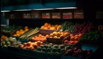 abondance de frais, mûr, en bonne santé les courses en plein air généré par ai photo