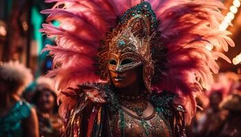 samba danseurs dans multi coloré costumes parade joyeusement généré par ai photo