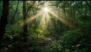 tranquille scène de une tropical forêt tropicale généré par ai photo