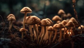 comestible champignon croissance, proche en haut sur champignon vénéneux généré par ai photo