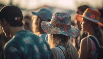 caucasien les jeunes sourire dans relation amicale pendant été amusement généré par ai photo