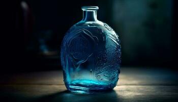 transparent verre bouteille reflète bleu liquide fraîcheur généré par ai photo