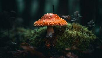 Pointé champignon vénéneux grandit sauvagement dans le forêt généré par ai photo