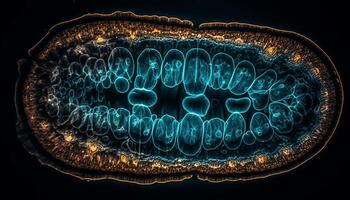 moléculaire structure illuminé, cancer cellule dans mouvement généré par ai photo