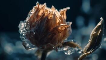 glacial feuille scintille dans cristal clair l'eau généré par ai photo