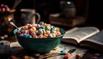 variation de sucré bonbons, fruit et dessert généré par ai photo