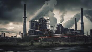 cheminées roter pollué fumées dans le ciel généré par ai photo