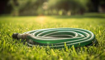 humide herbe et plante rafraîchissement, l'eau gouttes généré par ai photo