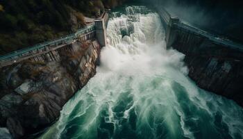 hydro-électrique Puissance station génère électricité de l'eau généré par ai photo