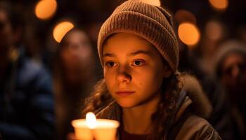 célébrer hiver joie illuminé portrait de de bonne humeur femmes généré par ai photo