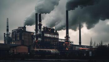 industrie pollue air et la nature avec fumées généré par ai photo