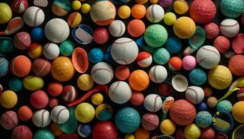 vibrant des sports équipement collection avec multi coloré sphères généré par ai photo