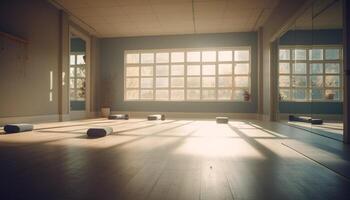 brillant lumière du soleil brille sur vide yoga studio généré par ai photo