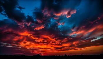 vibrant le coucher du soleil ciel, silhouettes contre violet horizon généré par ai photo