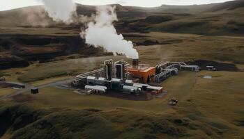 cheminées polluer paysage, sale air, nuire faune généré par ai photo