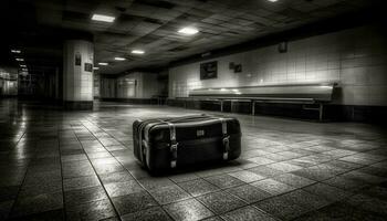 vide couloir, noir et blanc bagage, disparition indiquer, métro station généré par ai photo