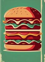 ancien rétro affiche de 50 ans, années 60. vite nourriture, Burger, cheeseburger livraison. grunge affiche. ancien rétro affiche de 50 ans, années 60. vite nourriture, Burger, cheeseburger livraison. ai généré. photo