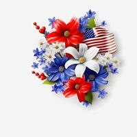 patriotique fleurit vibrant américain drapeau Couleur fleurs sur une blanc Contexte avec copie espace génératif ai photo
