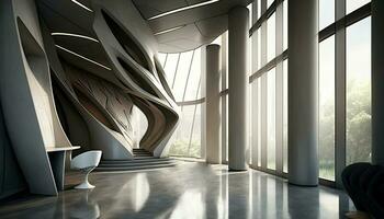 moderne visionnaire intérieur conception avec futuriste architectural regarder. génératif ai technologie. photo