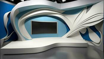 ultra moderne et futuriste intérieur conception de nouvelles studio ou pièce avec mur monté plat la télé filtrer. toile de fond pour vidéo ou photo production. génératif ai technologie.