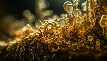 brillant cnidaire tentacule captures proie dans mouvement généré par ai photo